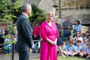 Local Town Councillor, James Styring, gives a speech to HRH Sophie of Wessex and onlookers